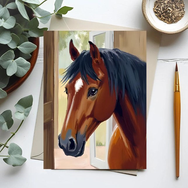 Brown Horse Watercolor Animal Country Barn Card (Creator Uploaded)