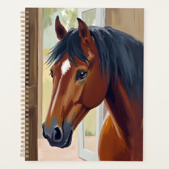 Brown Horse Watercolor Animal Country Barn Planner (Front)