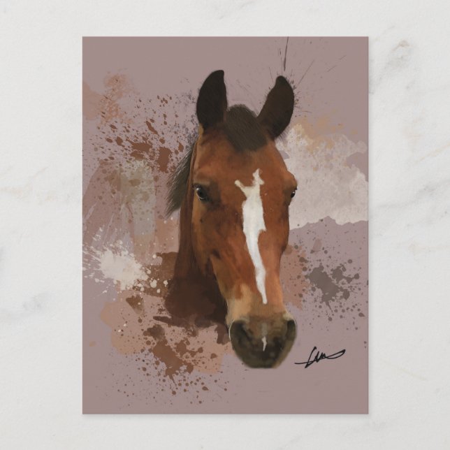 Brown Horse Watercolour Postcard (Front)