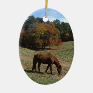 Brown horse with fall trees ceramic tree decoration