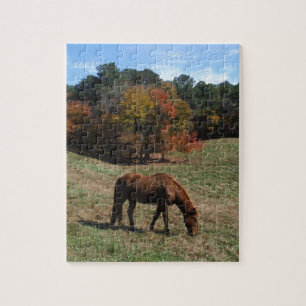 Brown horse with fall trees jigsaw puzzle