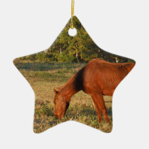 Brown Horse with Pine Trees Ceramic Tree Decoration