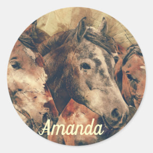 Brown Horses Classic Round Sticker