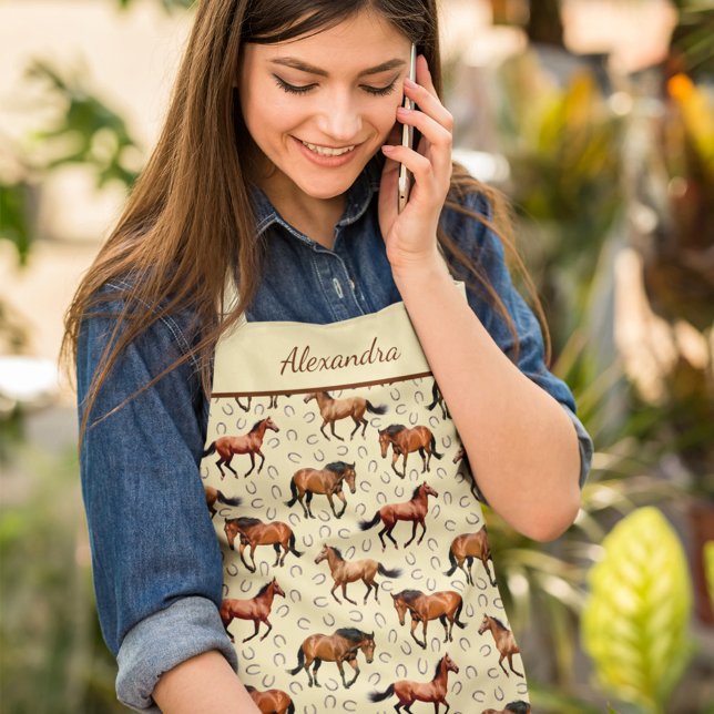 Brown Horses Galloping Personalised Apron (Creator Uploaded)