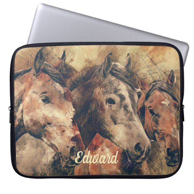 Brown Horses Laptop Sleeve (Front)