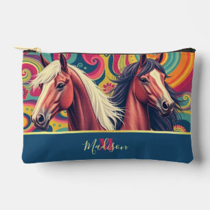 Brown Horses on colourful pattern name  Accessory Pouch