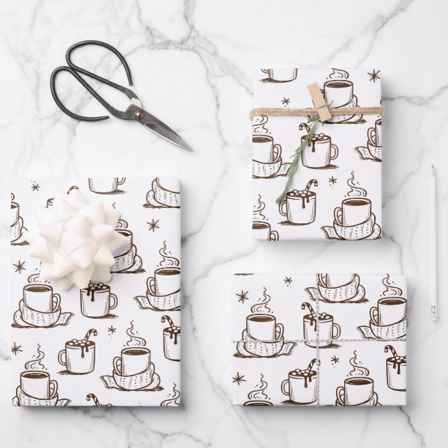 Brown Hot Coffee Seamless Pattern Wrapping Paper Sheet (Front)