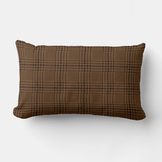 Brown Houndstooth Glen Check Pattern Lumbar Cushion (Front)