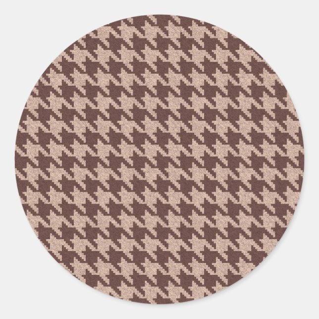 Brown Houndstooth Preppy Classic Pattern Round Sticker (Front)