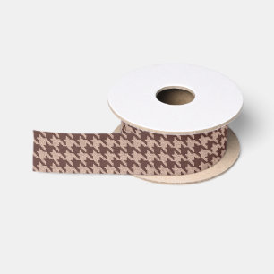 Brown Houndstooth Preppy Classic Pattern Satin Ribbon
