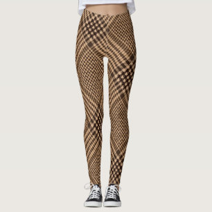 Brown Houndstooth Scottish Check Plaid Pattern Leggings