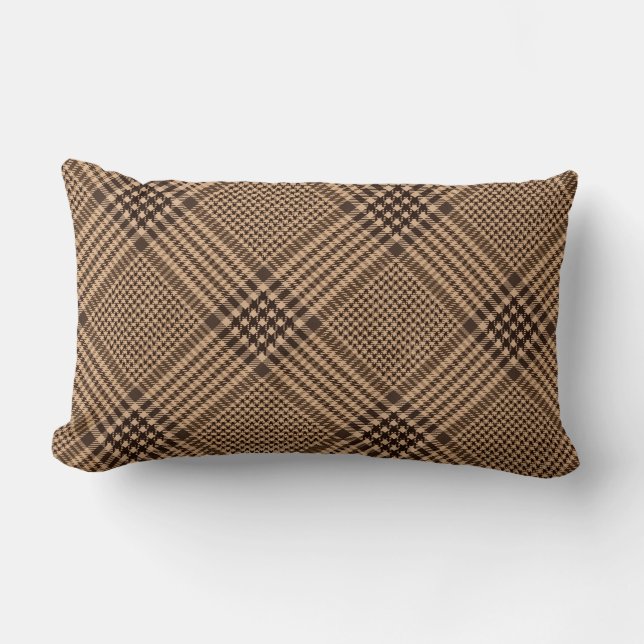 Brown Houndstooth Scottish Check Plaid Pattern Lumbar Cushion (Front)