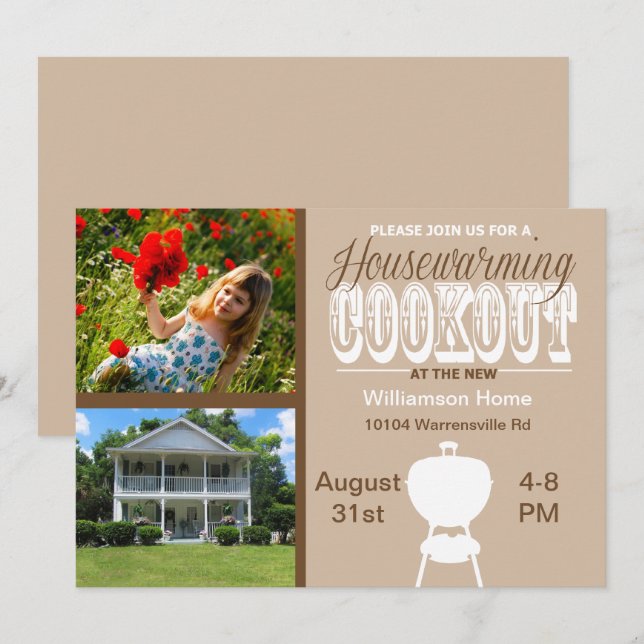 Brown Housewarming Cookout Invitation (Front/Back)