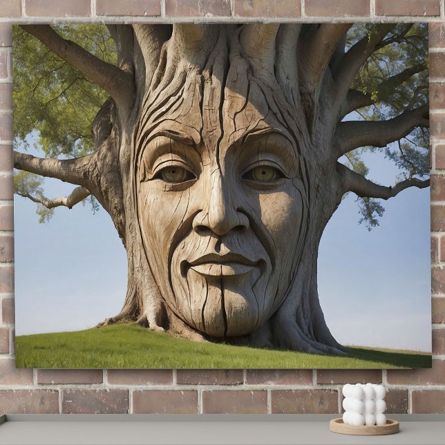 Brown Human Face Tree Branches Carved  Poster (Creator Uploaded)
