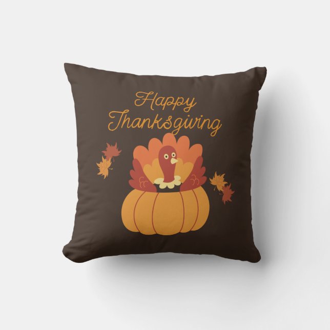 Brown Illustrative Thanksgiving Cushion (Front)