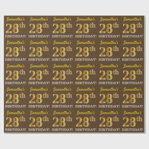 Brown, Imitation Gold Look "28th BIRTHDAY" Wrapping Paper