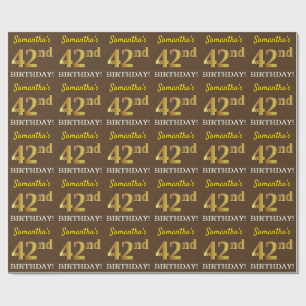 Brown, Imitation Gold Look "42nd BIRTHDAY" Wrapping Paper
