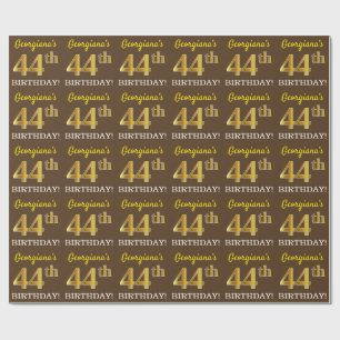 Brown, Imitation Gold Look "44th BIRTHDAY" Wrapping Paper