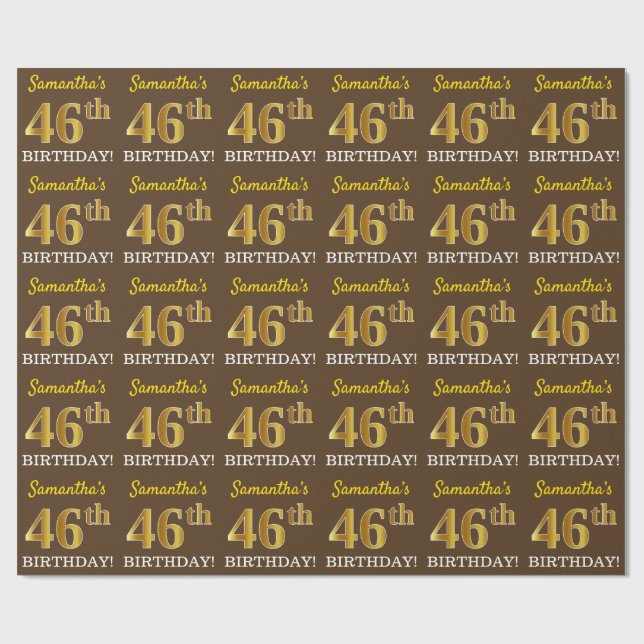 Brown, Imitation Gold Look "46th BIRTHDAY" Wrapping Paper (Flat)