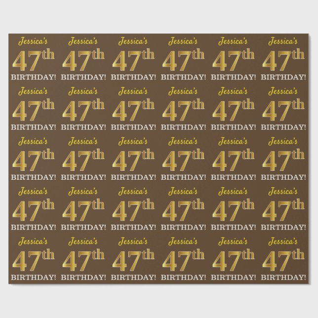 Brown, Imitation Gold Look "47th BIRTHDAY" Wrapping Paper (Flat)
