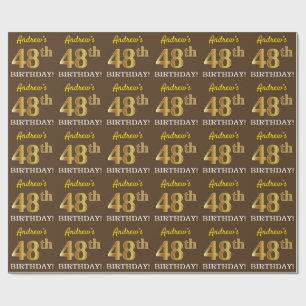 Brown, Imitation Gold Look "48th BIRTHDAY" Wrapping Paper