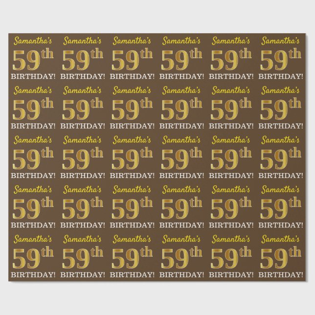 Brown, Imitation Gold Look "59th BIRTHDAY" Wrapping Paper (Flat)