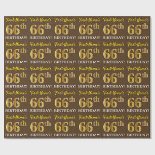 Brown, Imitation Gold Look "66th BIRTHDAY" Wrapping Paper