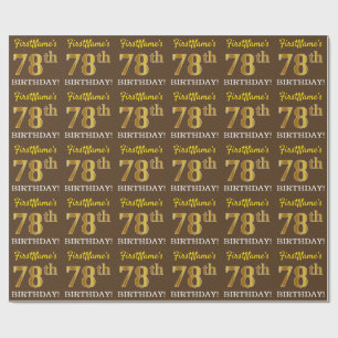 Brown, Imitation Gold Look "78th BIRTHDAY" Wrapping Paper