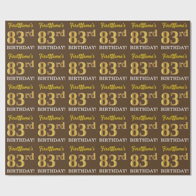Brown, Imitation Gold Look "83rd BIRTHDAY" Wrapping Paper (Flat)