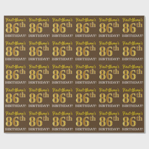 Brown, Imitation Gold Look "86th BIRTHDAY" Wrapping Paper