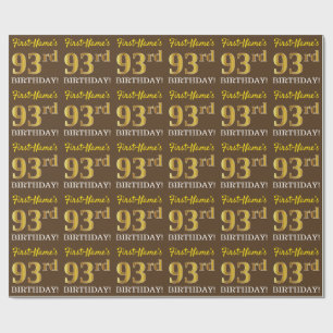 Brown, Imitation Gold Look "93rd BIRTHDAY" Wrapping Paper