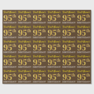 Brown, Imitation Gold Look "95th BIRTHDAY" Wrapping Paper
