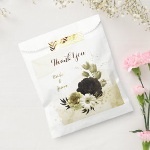 brown, ivory and gold flowers wedding favour bags