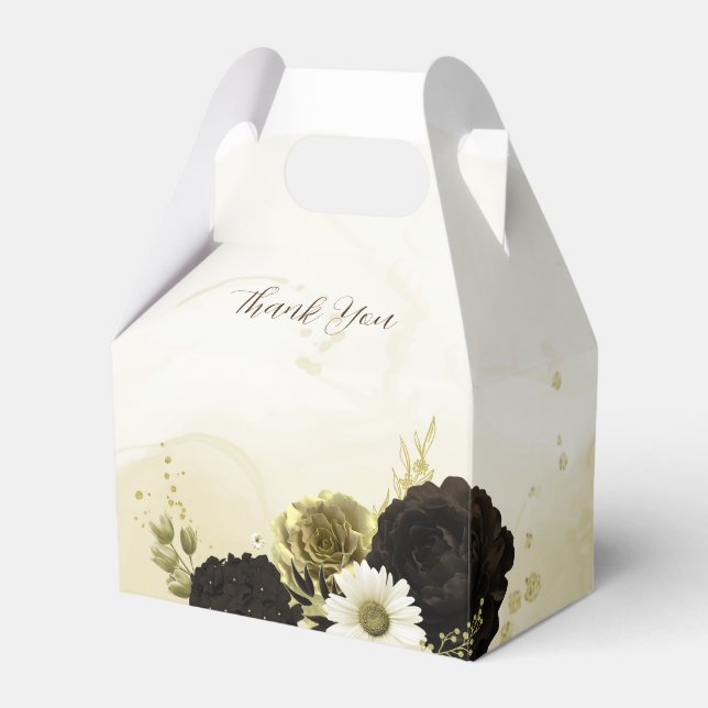 brown, ivory and gold flowers wedding favour box (Front Side)