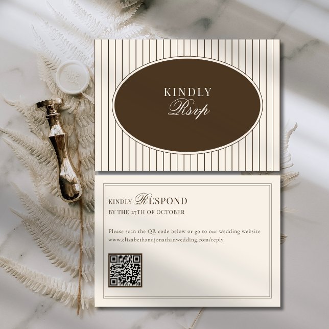 Brown Ivory Classic Old Money QR Code Wedding RSVP Card (Creator Uploaded)