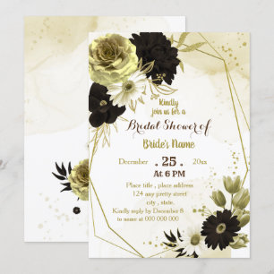 brown ivory gold floral geometric bridal shower invitation