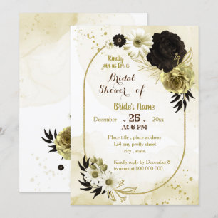 brown ivory gold floral geometric bridal shower invitation