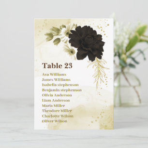 Brown ivory gold floral wedding seating chart card