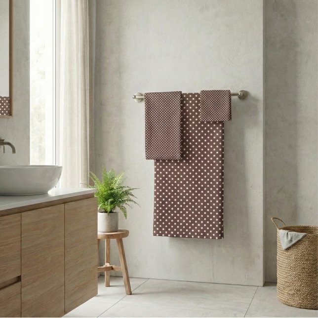 Brown Ivory Polka Dot Retro Bathroom Decor Bath Towel Set (Creator Uploaded)