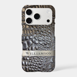 Brown Ivory Reptile Digital Leather Titanium Metal