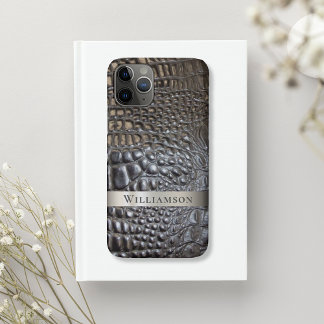 Brown Ivory Reptile Digital Leather Titanium Metal Case-Mate iPhone Case
