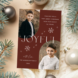 Brown Joyful Snowflake Arch Frame 2 Photo Holiday Card