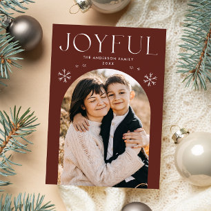 Brown Joyful Snowflake Arch Photo Holiday Card