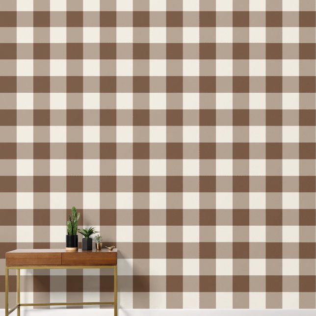 Brown Jumbo Gingham Check Plaid Wallpaper (Hallway)
