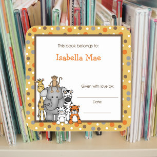 Brown Jungle Animals Book Plate bookplate label