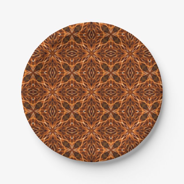 Brown Kaleidoscope Mandala Pattern Paper Plate (Front)