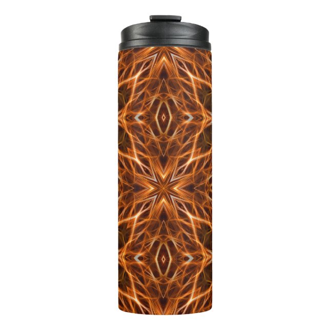 Brown Kaleidoscope Mandala Pattern Thermal Tumbler (Front)