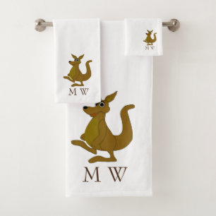 Brown Kangaroo Design Monogrammed Bath Towel Set