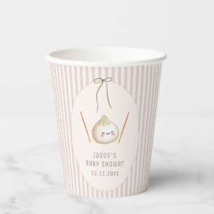 Brown Kawaii Boy Bow Asian Dumpling Baby Shower  Paper Cups