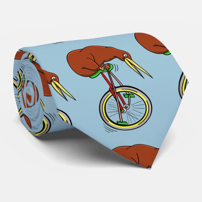 Brown Kiwi Riding On A Unicycle Tie (Rolled)